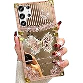 Changjia for Samsung Galaxy S25 Ultra Glitter Kickstand Case,Cute Luxury Bling Sparkly Diamond Butterfly Foldable Stand Elegant Mirror Shockproof Women Girls Protective Case for Galaxy S25 Ultra, Pink
