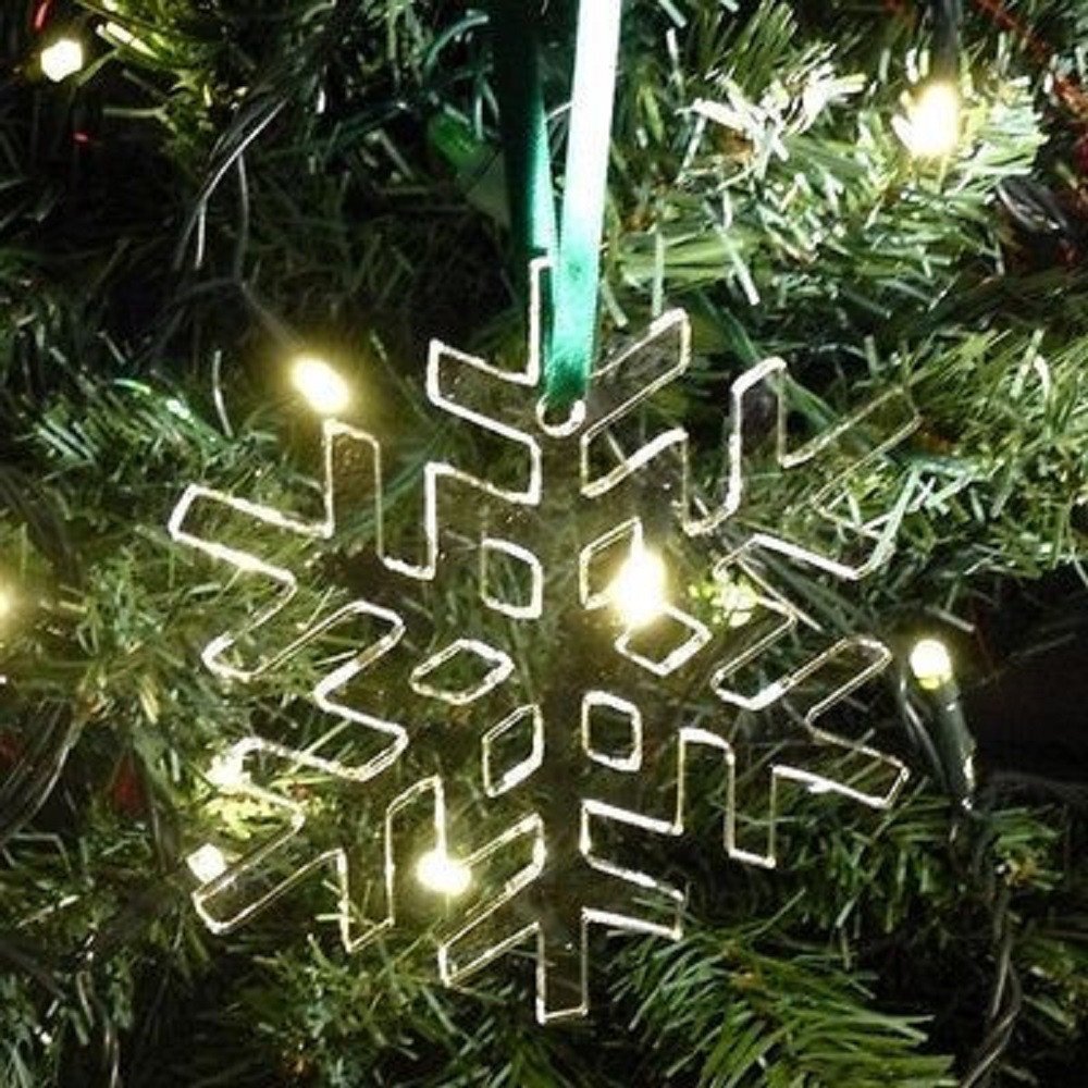 Snowflake Crystal Clear Christmas Tree Decorations - Pack of 10