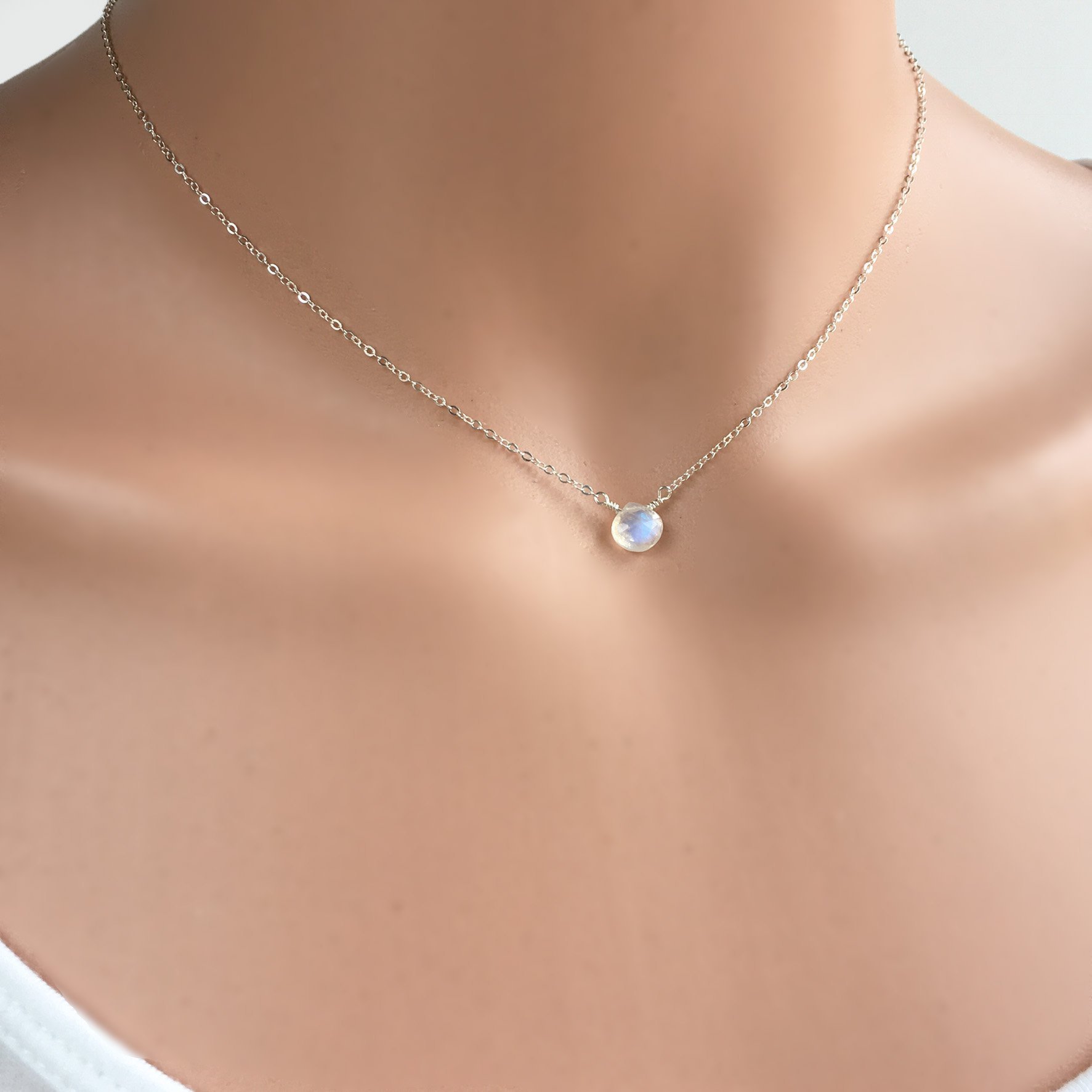 Small Rainbow Moonstone Choker Necklace, June Birthstone, Available