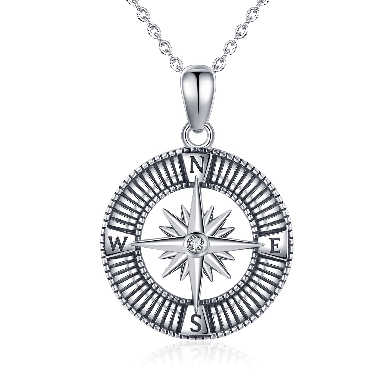 Midir&Etain Compass Necklace Sterling Silver Travel Pendant Necklace Inspirational Graduation Jewellery Gifts for Women Men