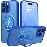 GolbinBox 360° Spin Magnetic Stand for iPhone 15 Pro Max Case, [Compatible with MagSafe], [Full Camera Protection] [16FT Military Drop Protection], Slim Translucent Matte Phone Case, Klein Blue