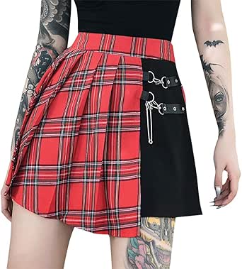 Faldas de cuadros para mujer en forma de A, mini faldas irregulares