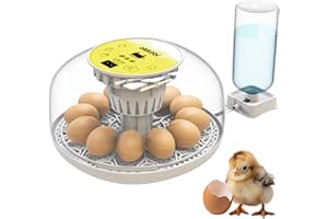 OKKÖBI Okkobi M12 Egg Incubator with Automatic Turner and Humidity Control - 12/24 Eggs, 360° View, Easy to Use and Clean - Incubadora de Huevos de Gallina - Incubators for Hatching - White & Yellow