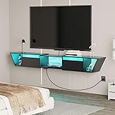 HOOBRO Floating TV Stand with Power Outlet, 63" Floating Entertainment Center with LED Light, Modern Wood Wall Mounted Media Console Shelf, Under TV Shelf, for Living Room, Bedroom, Black BB78UDDS01