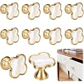 IUMLXJO 10PCS Cabinet Knobs with Screws, Four Leaf Clover Drawer Knobs | Creative Dresser Knobs Pulls Modern Single Hole Door Cupboard Handles for Kitchen Wardrobe Dresser Furniture (Gold+White)