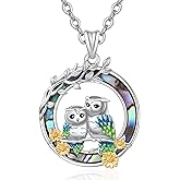 Lmoneta Abalone Shell Animal Necklace for Women,Cute Animal Bunny Rabbit Cat Owl Pendant Necklace Circular Abalone Shell Jewelry Christmas Birthday Mothers Day Gifts for Mom Wife Grandma Sister Her
