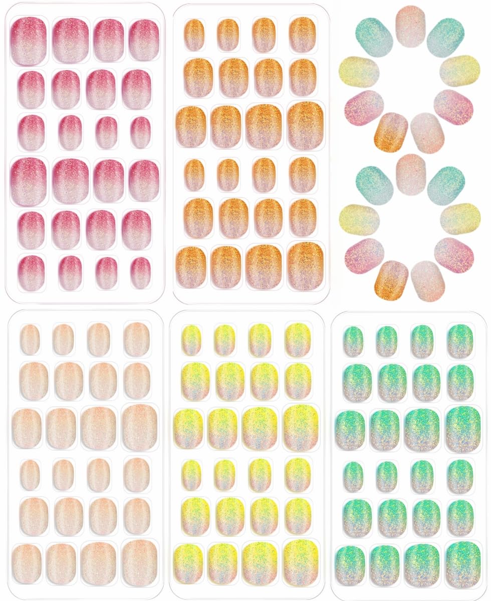 Photo 1 of 120pcs Girls Press on Nails for Kids - Children Short Fake Artificial Nails,Glitter Kids False Sticky Nails with Nail Glue Tabs
