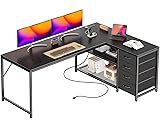 PRAISUN 61" L Shaped Desk with Power Outlets and