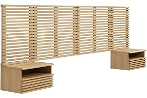 Modway Render Wall-Mount King Headboard and Modern Nightstands Bedroom Set in Oak