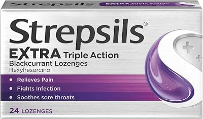 Strepsils Extra Triple Action Lozenges, Blackcurrant, 24 Count