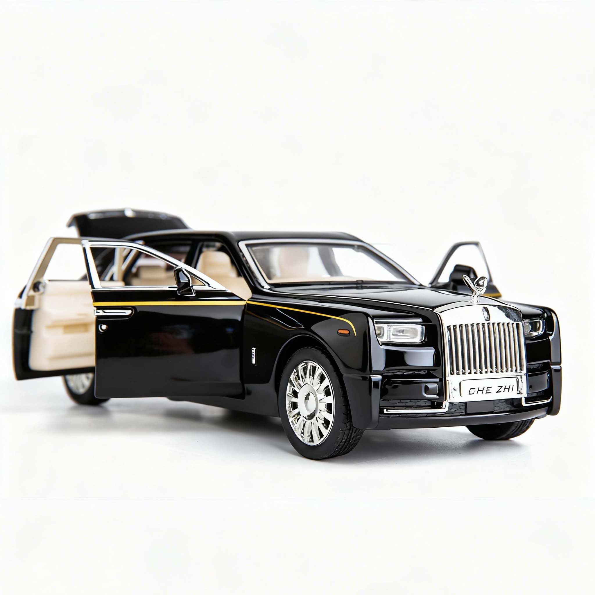 TGRCM-CZ 1/32 Rolls-Royce Phantom Model Car Toy Car with Sound and Light for Kids Boy Girl, Metal Body Door Opened Black