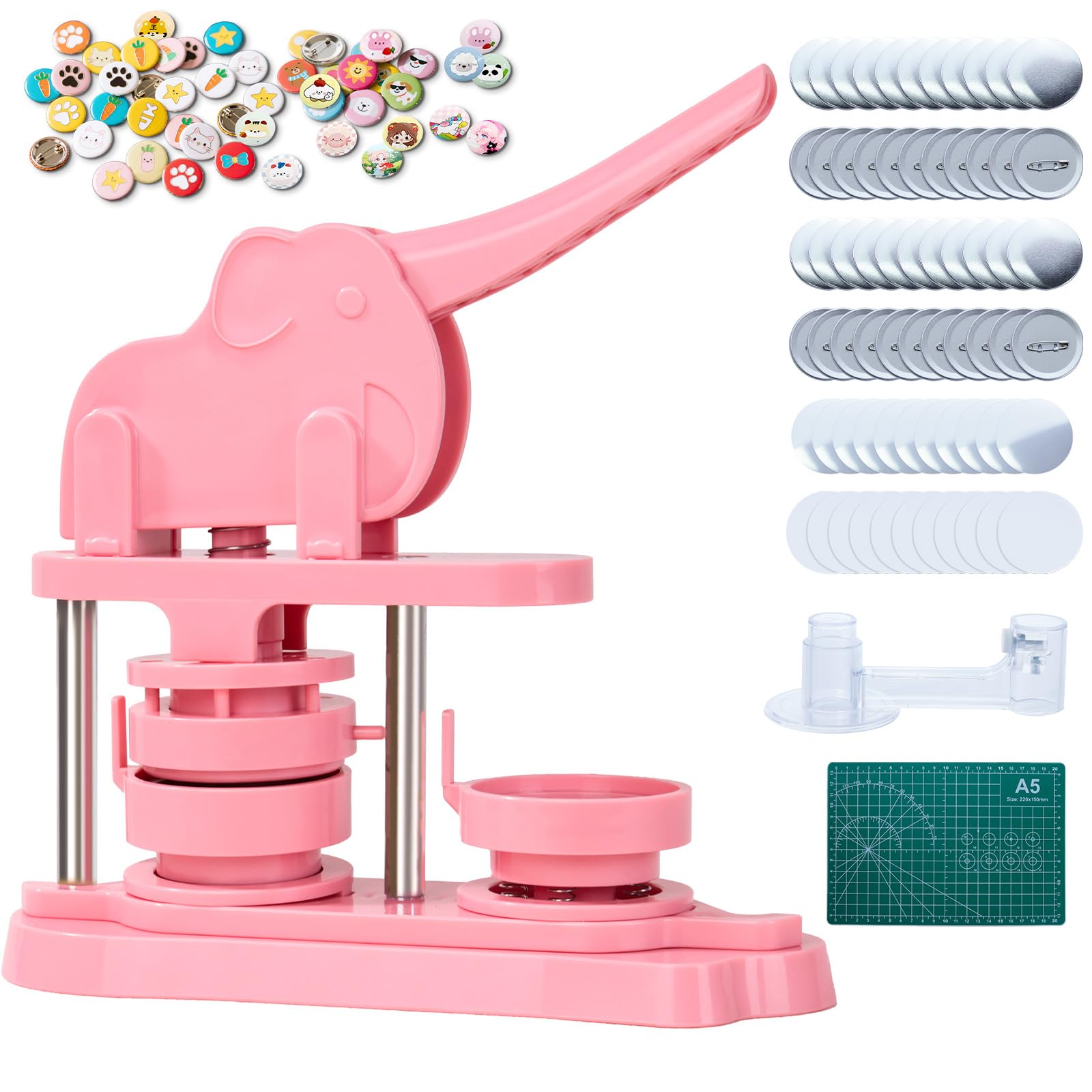 Photo 1 of *UNTESTED*
BEMAYSELF Button Maker Machine - 58mm (2.28 in) DIY Pink Pin Maker Machine, Badge Button Maker Press Machine Kit with 200 Pcs Button Maker Supplies & Circle Cutter & Cutting Mat & Picture