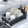 Gajbah Dish Drying Rack, Dish Racks for Kitchen Counter with Drain, Dish Drying Rack for Kitchen Counter with Cutlery Holder.16.5"(D) X 12"(W) (Black)