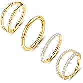 ONESING 4PCS 316L Surgical Steel Double Hoop Nose Rings Hypoallergenic Earring Hoops for CZ Cartilage Helix Rook Tragus Body Piercing Jewelry Stainless Steel Nose Rings Hoops for Women