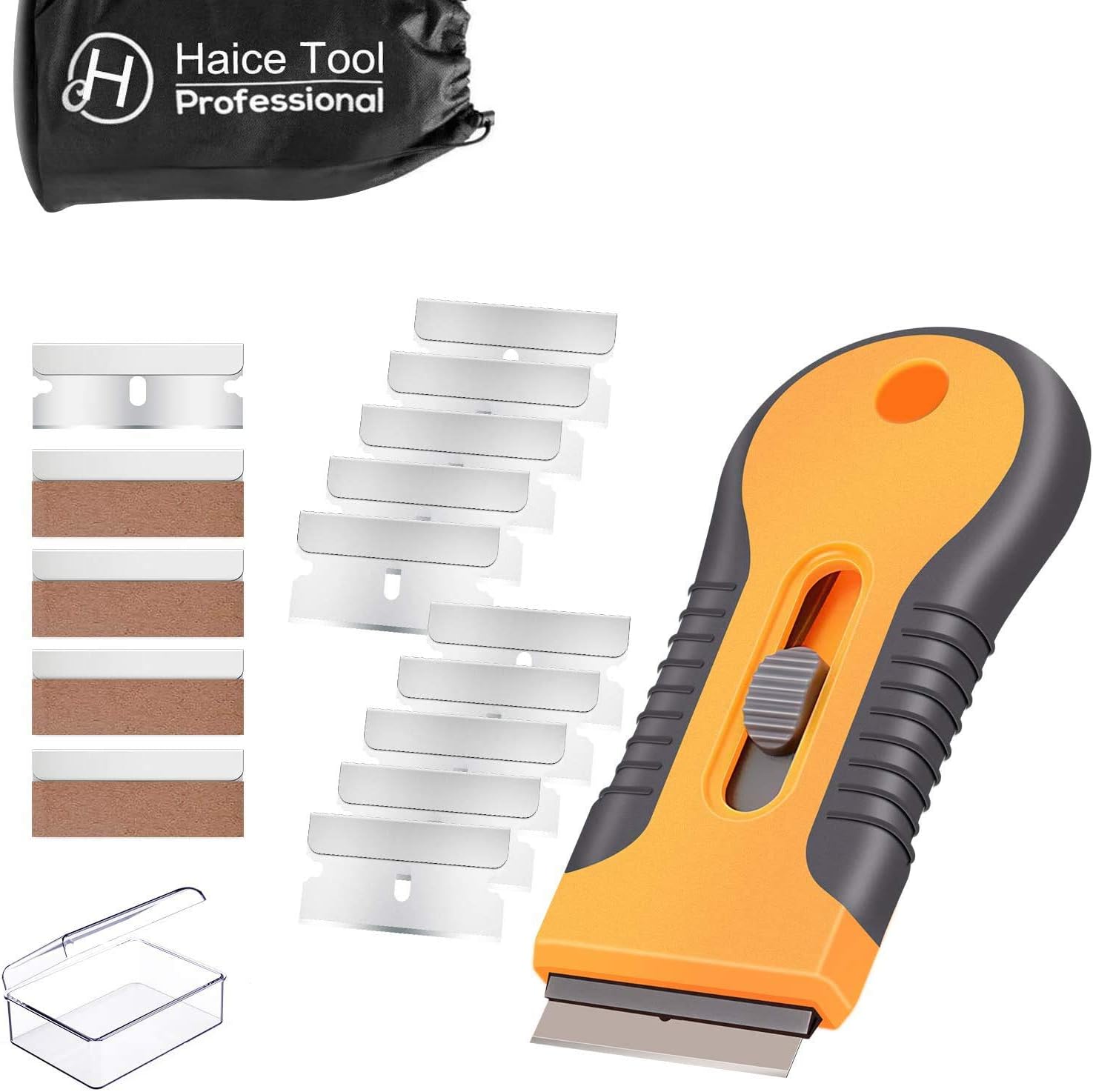 Ceranfeldschaber mit Blade-Box,Haice Premium Ceranfeldschaber mit 15 Klingen für Ceranfeld Kratzer, Herd Glasschaber für Cerankochfeld, Reiniger für Induktionskochfeld & Glaskeramik,Backofenreiniger