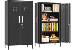 erosoei 47.24" H Metal Locker Storage Cabinet, Office Locker with 3 Adjustable Shelves, Steel Cabinet with 2 Doors, High Leg Organizer for Home Office, Kitchen, Living Room, Bedroom and Bathroom