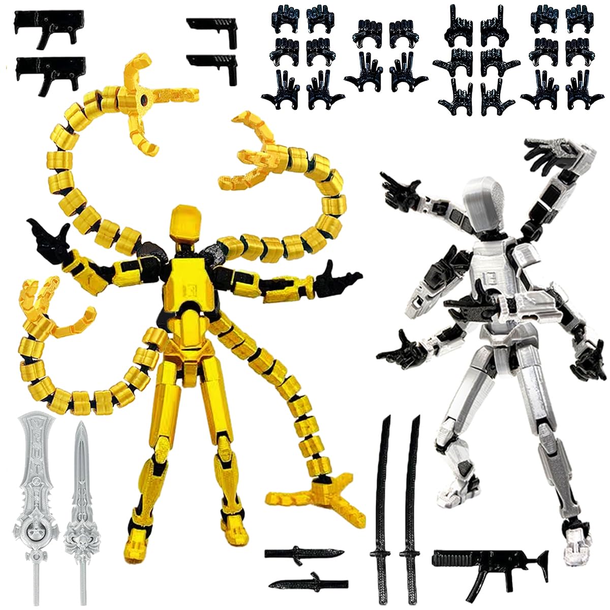 Photo 1 of ***** MISSING SOME PIECES **** T13 3D Action Figure Set (Assembly Completed) 2 Pcs, 3D Printed Multi-Jointed, Titan 13 Action Figures, Multi-Articular Lucky Mobile Robot Nova,Desktop Decorations for Game Lovers Toys (Gold Sliver)