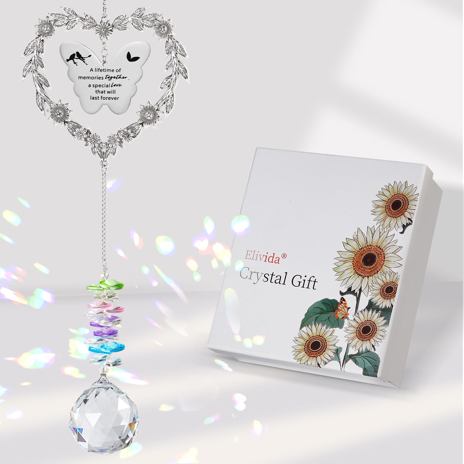 Photo 1 of Elivida 50th Wedding Anniversary Keepsake Gift Sun Catcher for Couple, Happy 50th Anniversary Heart-Shaped Ornament for Parents, Romantic Rainbow Maker Gift for 50 Years Marriage