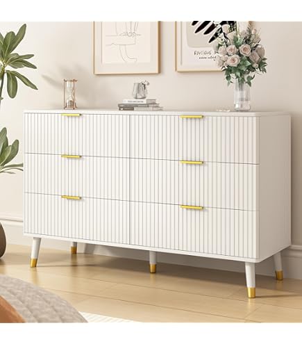 Amazon.com: CARPETNAL White Dresser and Nightstand 3 Piece Set for Bedroom,  1 X White and Gold 6 Drawer Dresser, Nightstand Set of 2 with Gold Handle  for Bedroom : Home & Kitchen