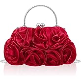SilTriangle Women Evening Clutch, Small Floral Satin Purse with Detachable Strap for Valentine's Day Wedding Party Prom Gift