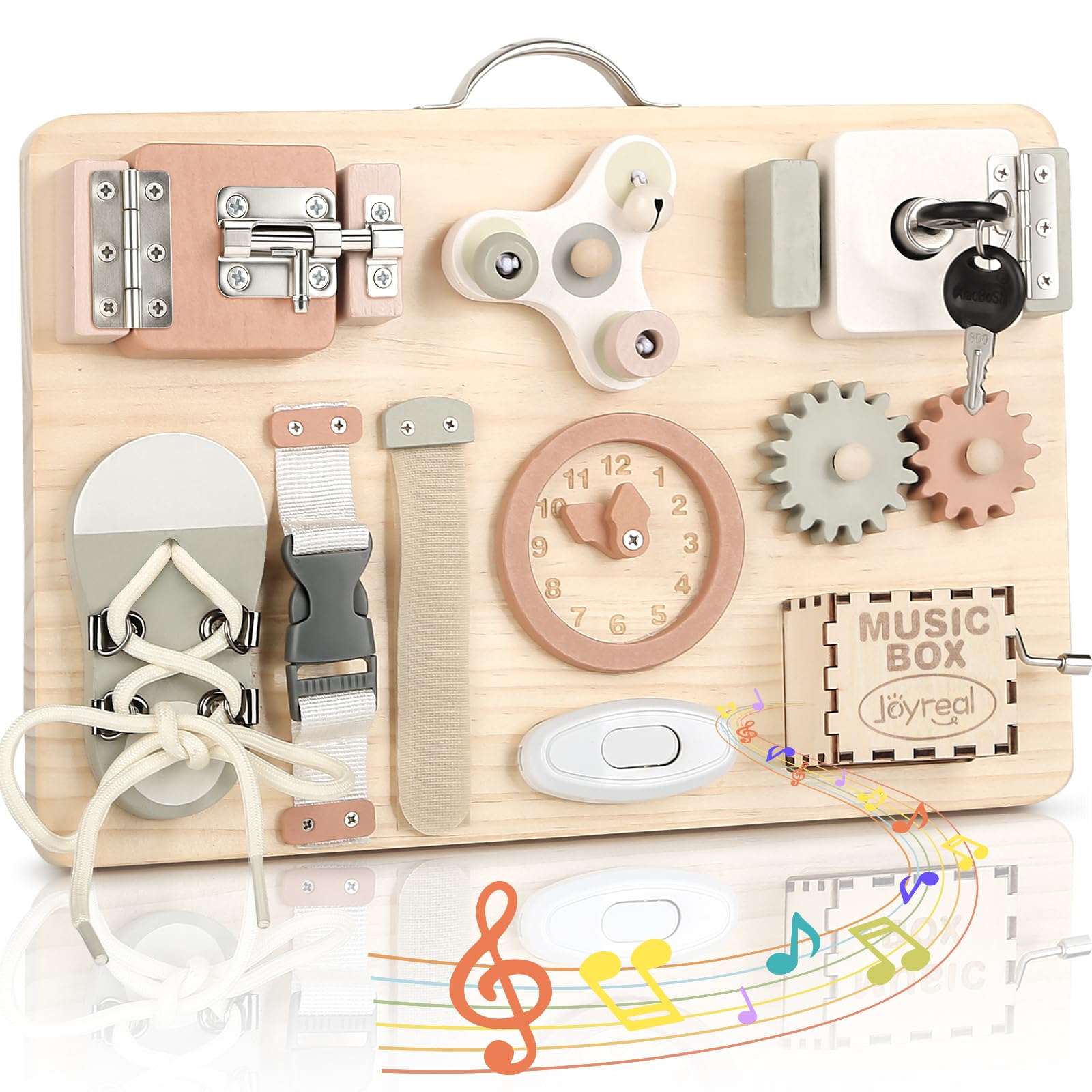 Joyreal Wooden Busy Board for Toddlers - Activity Board Sensory Toys Fidget Board Montessori Travel Toys for Plane Fine Motor Skills Gift for Girls Boys