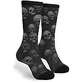 BCQJNB Black Skull Head Novelty Crew Socks Cozy Cool For Women & Men Sock, Black and White1, 5.5-12
