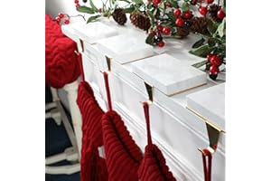 Fonder Mols Christmas Stocking Holders for Mantle, Heavy Deauty Xmas Fireplace Hanger Hooks Metal Grips Clips, White Marble (4)