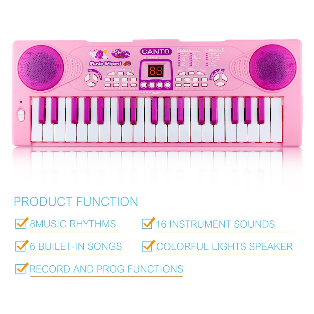 Shayson Piano for Kids, 37 Key Multi-function Electronic Keyboard Piano Play Piano Organ with Microphone Educational Toy for toddlers Kids Children (Pink)