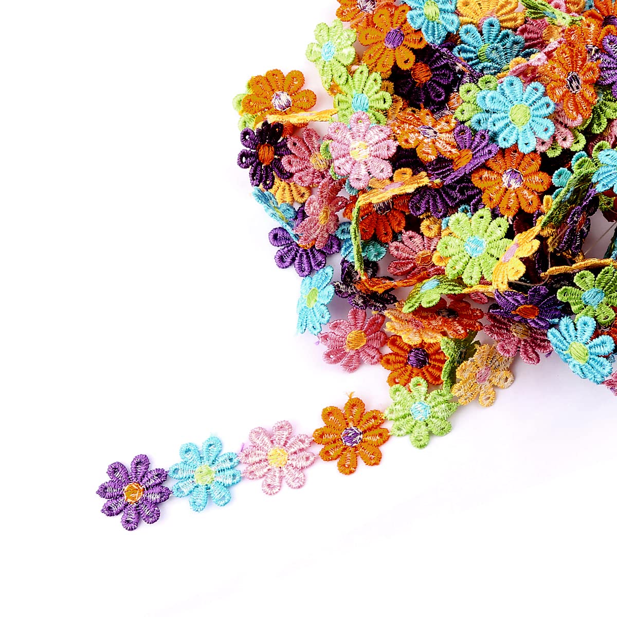 Jagowa Colorful Daisy Flower Lace Edge Trim Ribbon 2.5cm Width Flower Decorating Lace Trims Embroidered Applique Sewing Ribbon for DIY Crafts