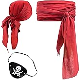 CosplayStudio 3 PCS Halloween Pirate Costume Women Men Head Scarf Hat Accessories Sash Belt Pirate Bandana Headband Waist