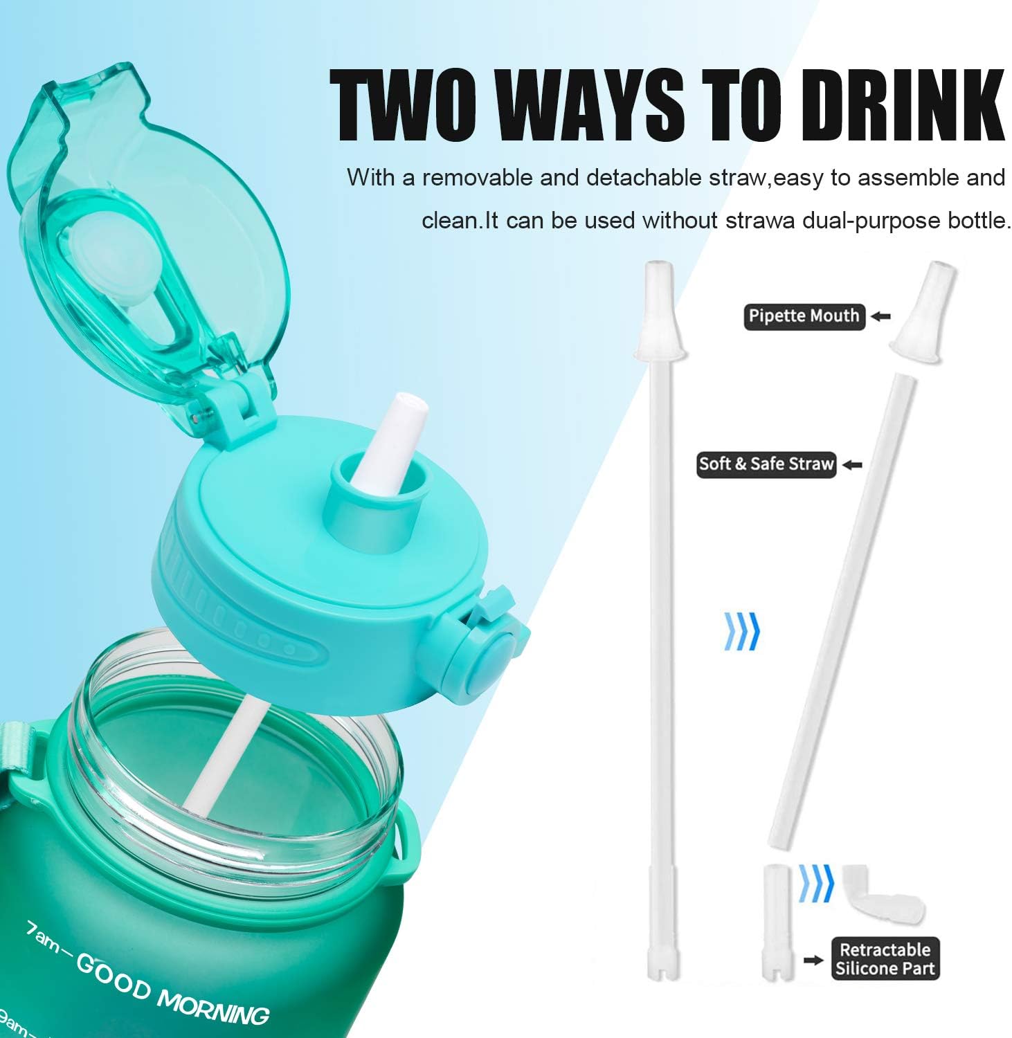 Giotto Half Gallon Motivational Water Bottle with Time Marker & Straw, Leakproof Tritan BPA Free Water Jug, Ensure You Drink Enough Water Daily for Fitness, Gym and Outdoor-Green/Purple Gradient : Sports & Outdoors