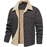 NAVEKULL Men's Warm Winter Jacket Thick Cotton Fleece Lined Work Coat Thermal Lapel Sherpa Cargo Trucker Jacket