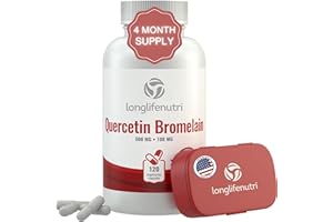 LongLifeNutri Quercetin 500mg with Bromelain 100mg 120 Vegetarian Capsules | Natural Antioxidant Supplement | Relief Complex | Dihydrate Pure Powder Extract Cap 500 mg Plus