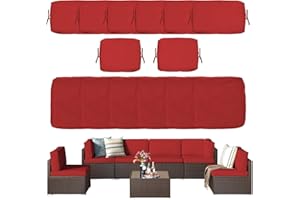 YQNUCO Patio Cushion Covers Replacement, Outdoor Cushion Covers for Patio Furniture Waterproof with Zipper, Washable Wicker Rattan Sectional Sofa Couch Chair Cover Set with Ties (Red, 14 PCS)