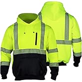 FONIRRA High Visibility Safety Fleece Hoodie for Men Reflective Sweatshirt ANSI Class 3 with Black Bottom(Yellow,L)