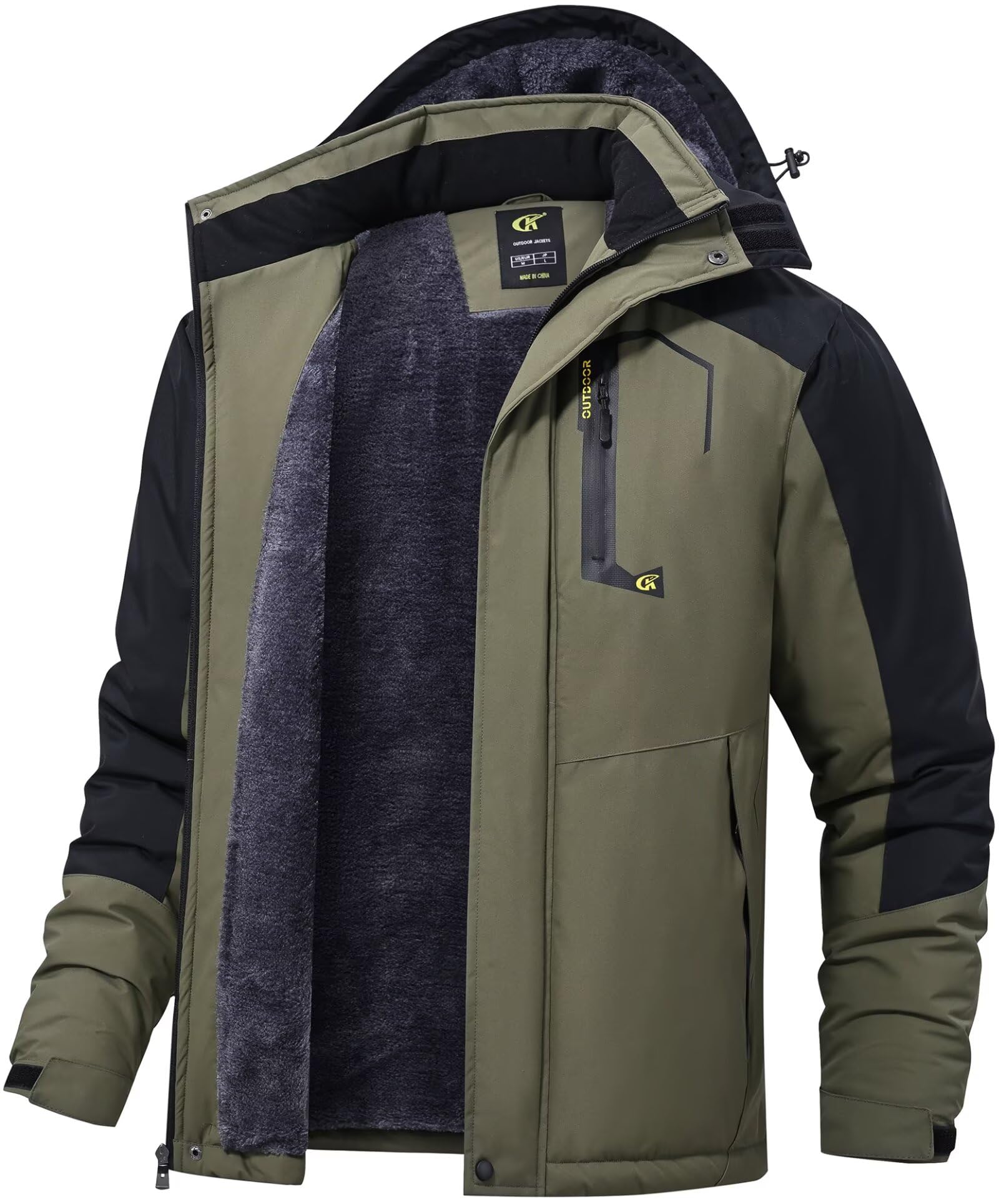 QPNGRP Men's Waterproof Ski Snowboard Jacket Winter Windproof Snow Coat Army-Black Medium Image