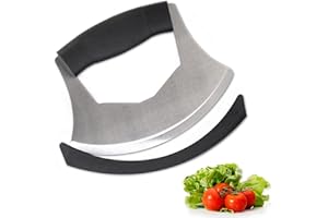 XoYoZo Cuchillo Mezzaluna con cubierta protectora y mango antideslizante, cortador de verduras de acero inoxidable, picador d