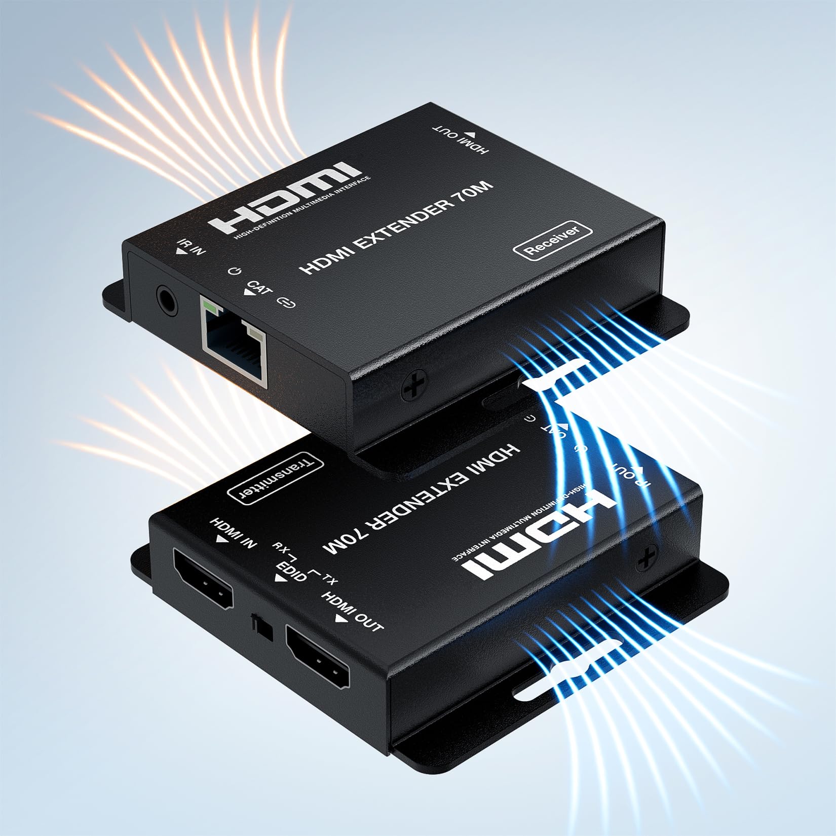 HDMI Extender over Ethernet Cat6 Cat5e Cat7 230ft/70m HDMI to Ethernet Adapter Kit (Transmitter Receiver) Female to Female HDMI over Network Support 4K 1080P Loop Out EDID IR POC