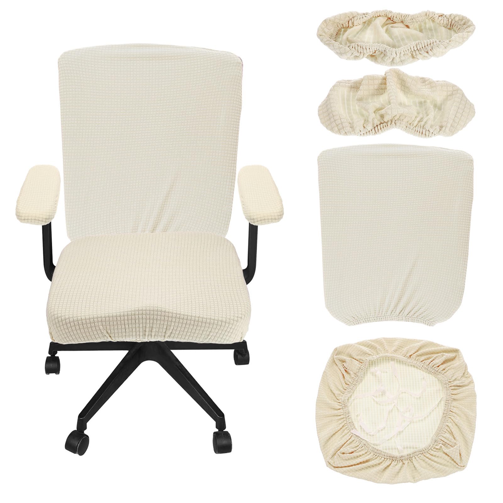 Photo 1 of uxcell Office Chair Covers, Stretchable Rotating Chair Slipcover Desk Computer Backrest Armrest Seat Cover for Office Home, 38-48cm Medium Seat Slipcover, Cream White