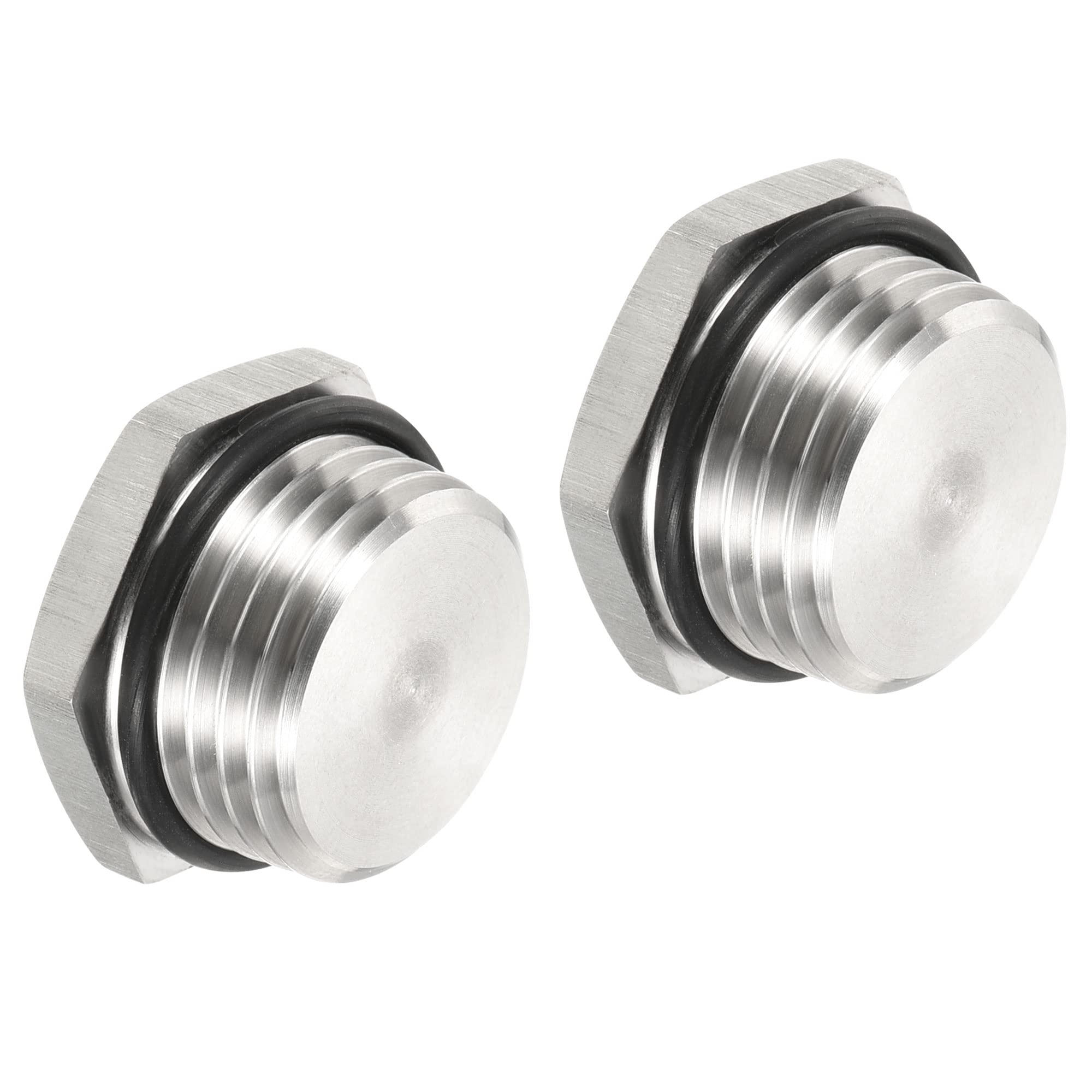 PATIKIL 1/2 NPT Male Plug, 2 Pack Waterproof Dustproof 304 Stainless Steel Thread Hex Head Socket Solid Pipe Fitting with Sealing Rubber Ring