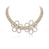 BriLove Women's Flower Collar Necklace, Double Crystal Statement Chunky Necklace Bib for Summer Beach Chokers Necklaces