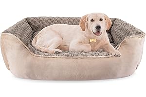 JOEJOY Rectangle Dog Bed for Large Medium Small Dogs - Washable Orthopedic Sofa Bed, Soft Breathable Puppy & Pet Cuddler, Durable Calming Dog Bed with Anti-Slip Bottom, Multiple Sizes, Beige