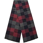 Lindoro Men's Cozy Tartan Check Merino Wool Scarf, Long Warm Lightweight Winter Classic Scarves w/Gift Box