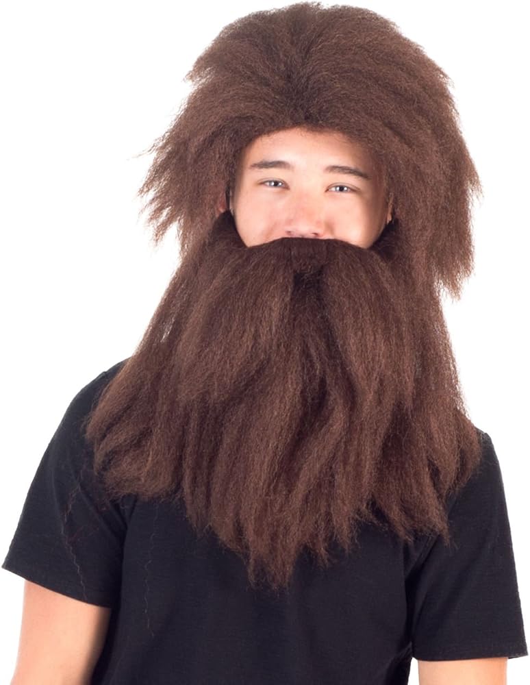Adult Deluxe Prehistoric Cave Man Long Hair Wig And Beard