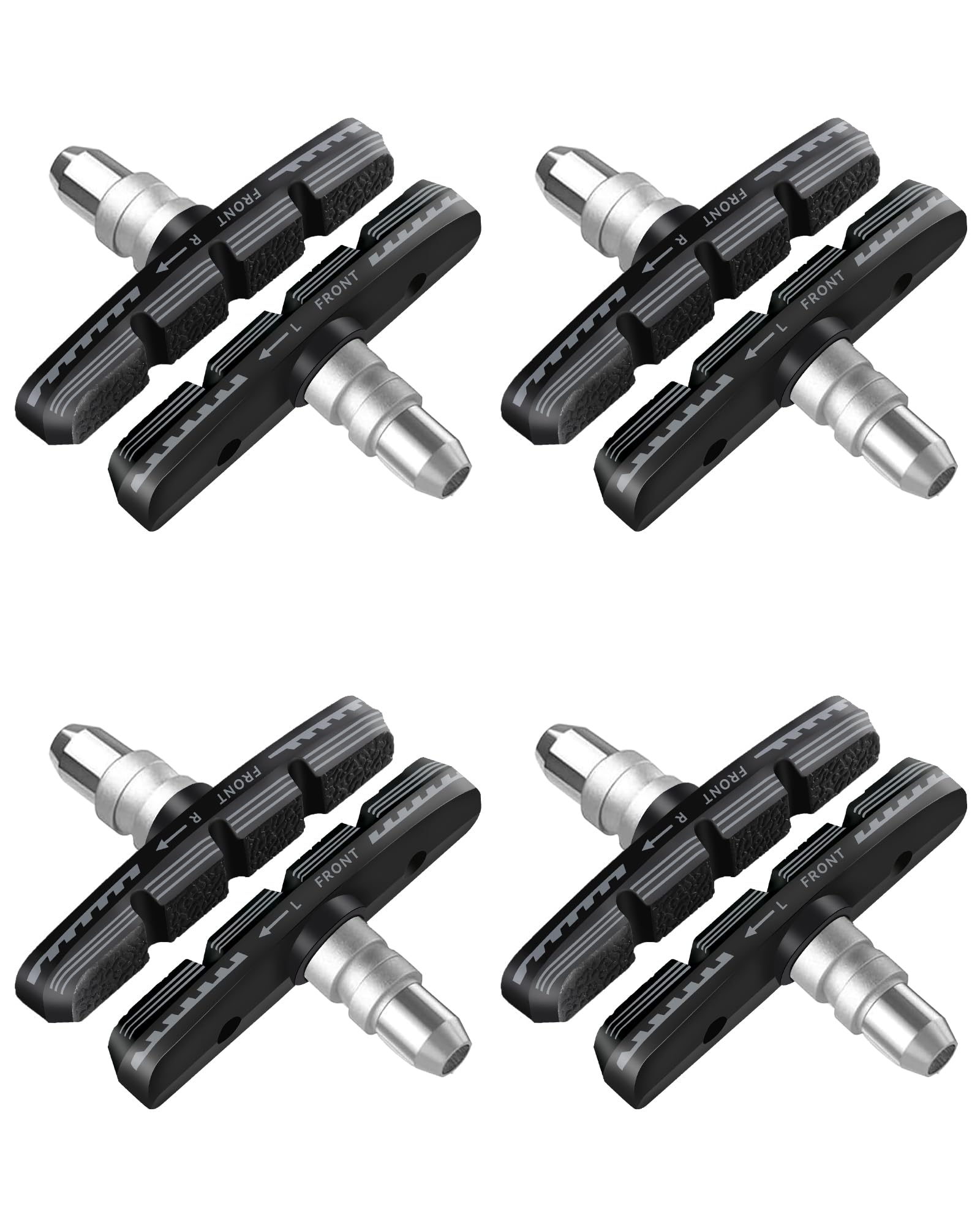 AGPTEK 4 Pairs V Bike Brake Pads, 70mm V Brake Blocks, Universal Bicycle Brake Blocks Set with Hex Nuts and Spacers for Road Bikes Mountain Bikes (Black）