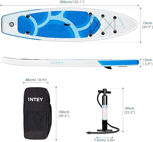 INTEY Tabla Paddle Surf Hinchable 320×76×15cm, Sup Paddle Remo Ajustable, Tabla Stand Up Paddle Board, Bomba de Doble, Seguridad – Modelo Onaga