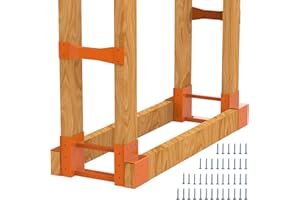 HOMYDOM Firewood Log Storage Rack Bracket Kit with Screws Steel Fireplace Wood Storage Holder Outdoor Indoor - Adjustable to Any Length, Rust Proof, Heavy Duty (2 Brackets Kits and 2 Connectors)