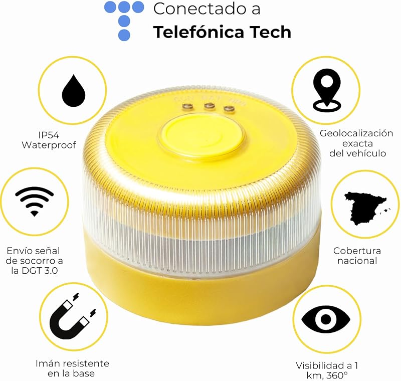 SAFETY Baliza v16 Homologada DGT SIM y Datos Incluidos hasta 2038 - Luz Emergencia Coche Homologado DGT 3.0 - v16 Con Geolocalización Obligatoria Enero 2026 v16 Homologada DGT