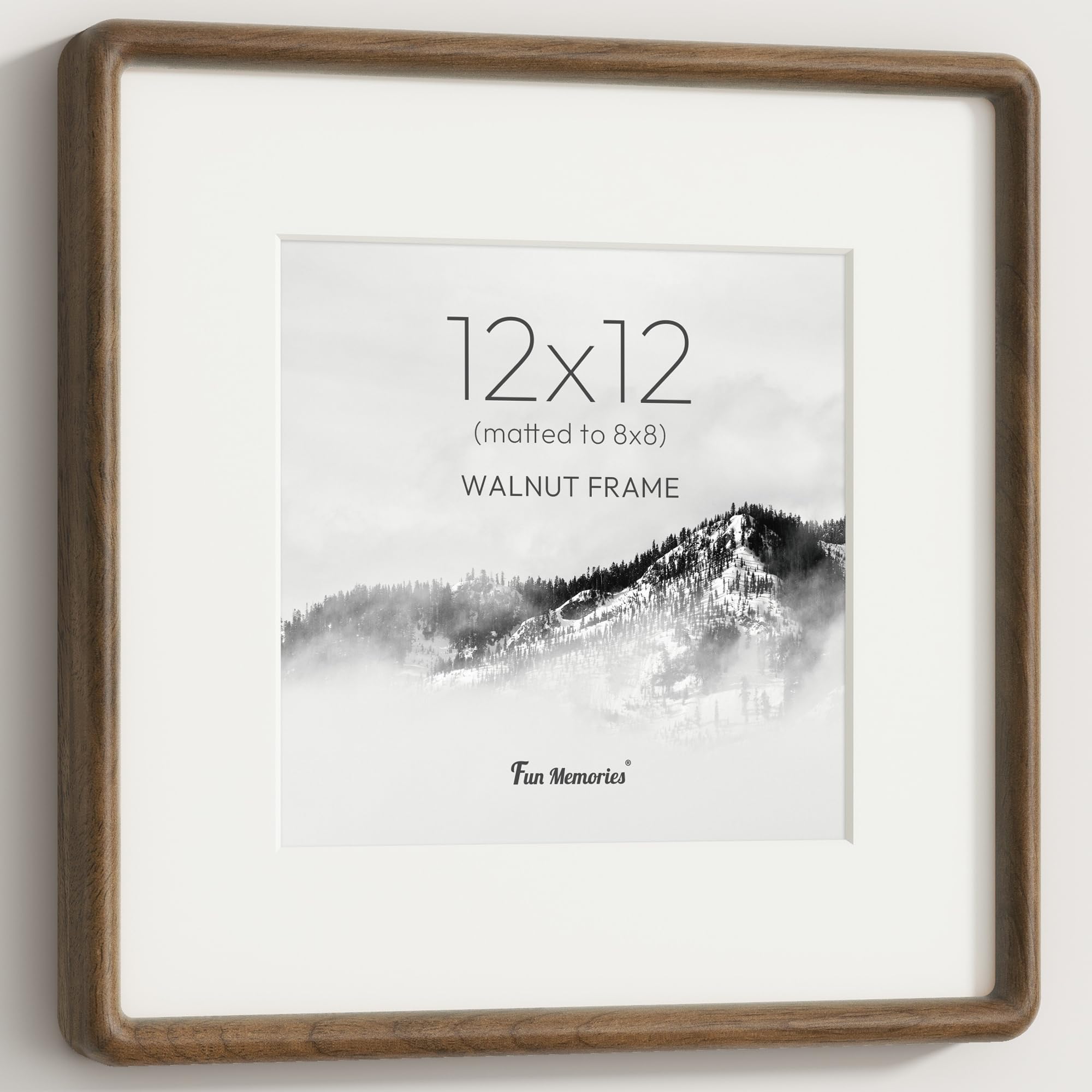 Photo 1 of 12x12 Picture Frame, Solid Walnut Wood 12x12 Square Frame with HD Tempered Glass, USA-Sourced Hard Wood 12 by 12 Photo Frame for Wall Display, 12"x12" Picture Frame Matted to 8x8, Natural Walnut Color
