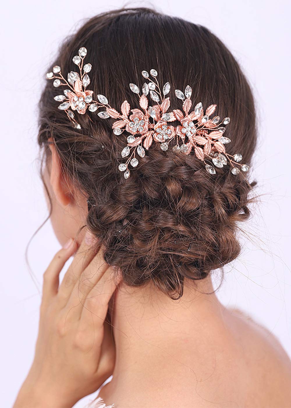 Anglacesmade Bridal Hair Comb Crystal Hair Pin and Comb Flowers and Leaves Crown Rhinestone Headpiece Wedding Hair Accessories for Women and Girls